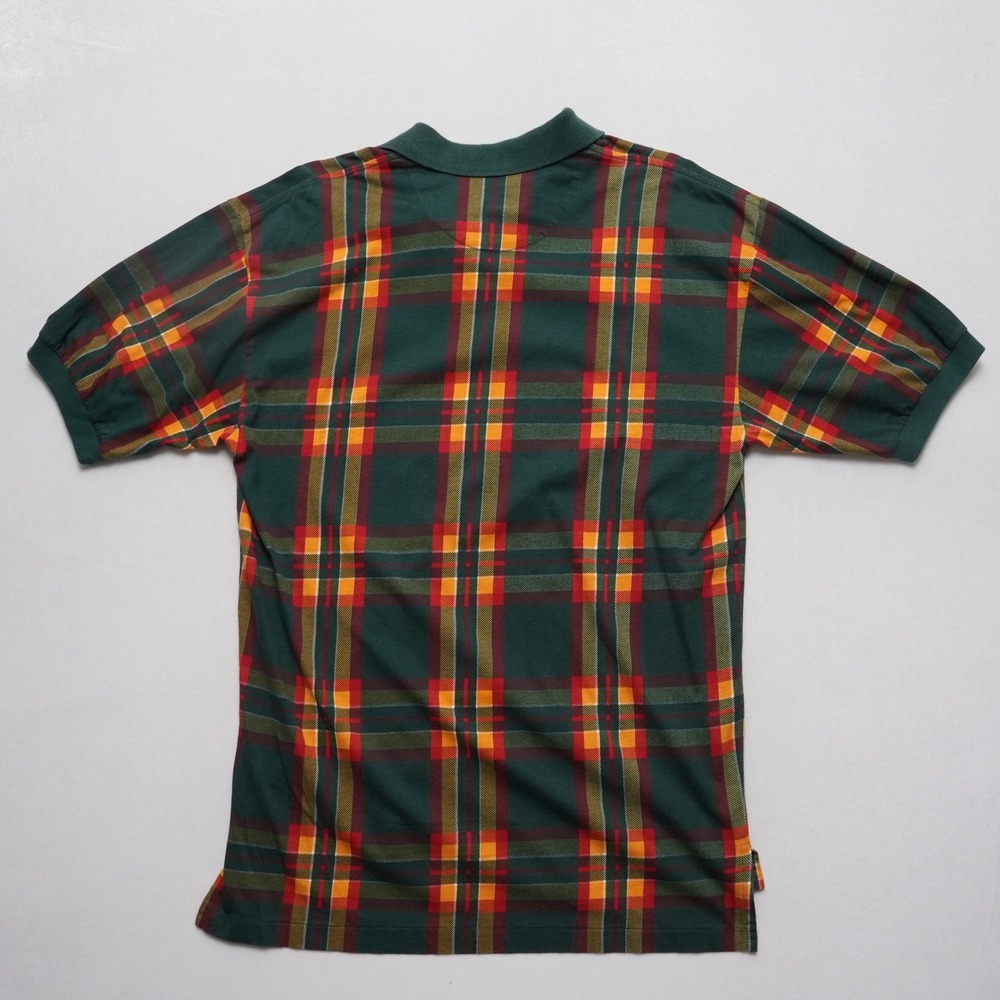 IZOD Plaid Polo Shirt Mens Medium Green Red Yellow Golf Preppy Vintage Style - Picture 10 of 14